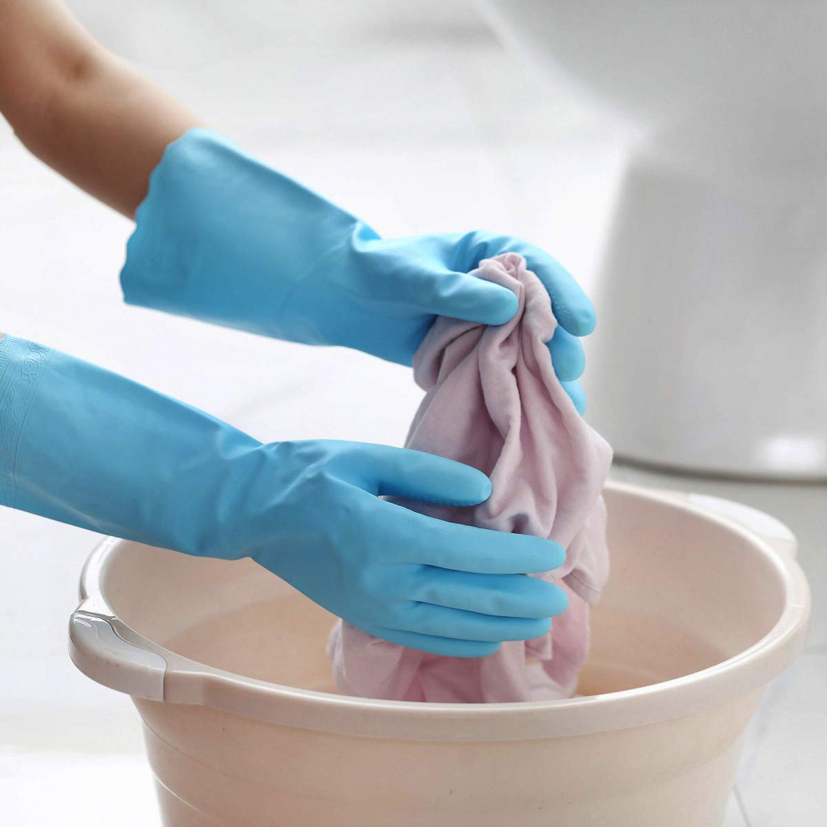 HSL Household Cleaning Gloves - 2 Pairs Reusable Kitchen Dishwashing Gloves with Latex Free, Cotton lining, Waterproof, Non-Slip, Ideal for Dishes