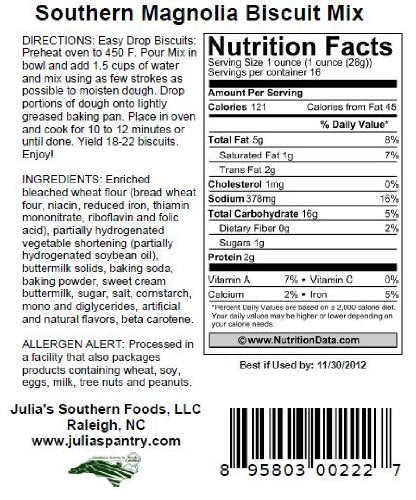 Julia's Pantry Southern Magnolia Buttermilk Biscuit Mix 1 Pound Bag