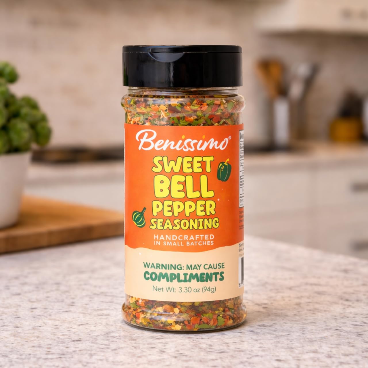 Benissimo Sweet Bell Pepper Seasoning, Flake & Herb Blend for Pasta, Dips, Sandwiches, Soups, Marinades, Grilling & Everyday Cooking with Pet Shaker |