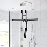Black 14-Inches Stainless Steel Shower Squeegee Set, Include Shower Door Hook, Adhesive Hook and Spare Silicone Blade, Window Squeegee for Shower