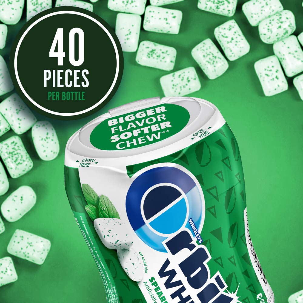 ORBIT WHITE Spearmint Sugar Free Mint Sugarless Fresh Breath Chewing Gum, 40 Piece Resealable Bottle (Pack of 4)