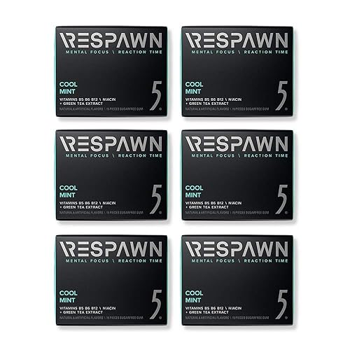 RESPAWN by 5 Sugar Free Focus Chewing Gum 6ct Variety Pack 90 Sticks, Cool Mint, 80 Count