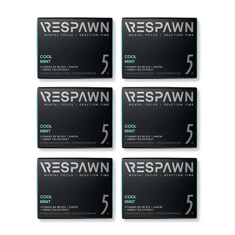 RESPAWN by 5 Sugar Free Focus Chewing Gum 6ct Variety Pack 90 Sticks, Cool Mint, 80 Count