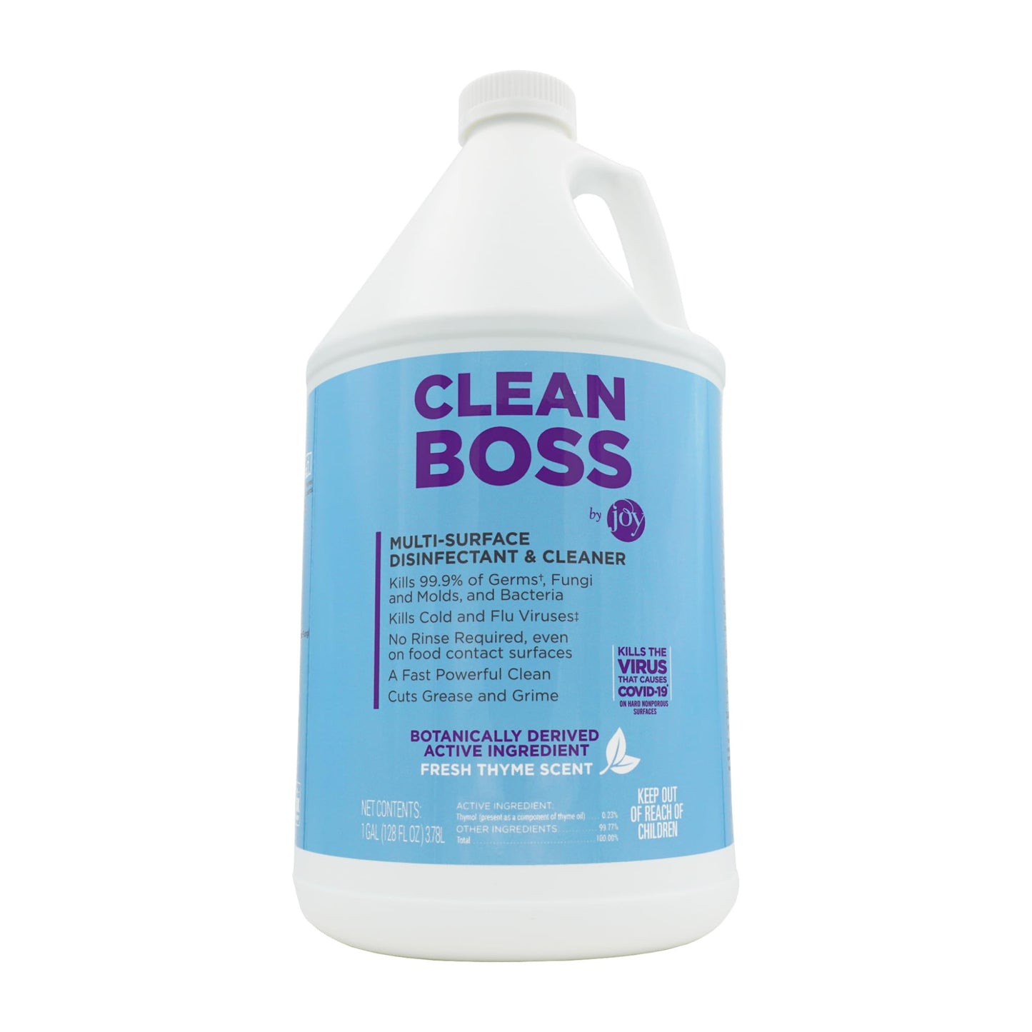 CleanBoss Botanical Disinfectant - Multi-Surface Cleaner - 128 oz - Kills 99.9% of Germs + Cold & Flu Viruses - Fresh Thyme Scent - No Rinse on Food