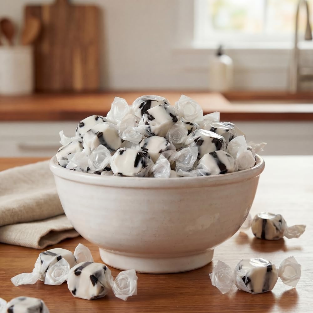 Black Licorice Salt Water Taffy, Soft Chewy Candy, Classic Anise Flavor, 1.5 lbs of Individually Wrapped Bulk Old Fashioned Boardwalk Treat