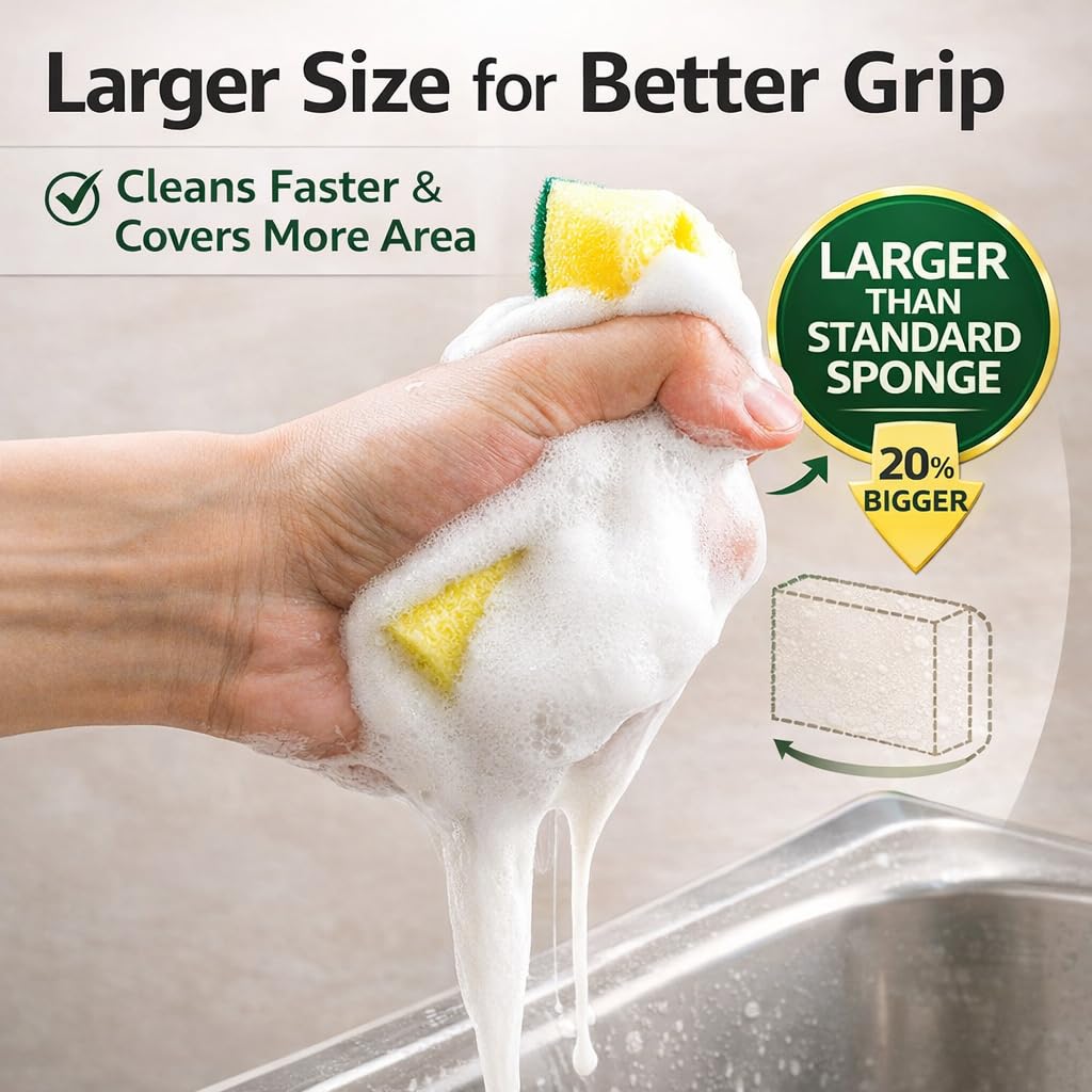 A Plus Kitchen Cleaning Sponge, Heavy Duty Non-Scratch Sponge for Non-Stick & Delicate Surfaces (When Used Gently), High Density, Dual-Side