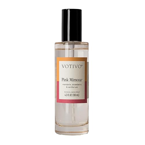 Votivo Pink Mimosa 4.3 oz Room & Linen Spray | Fruity Scented Air Freshener for Linens & Living Areas | Premium Long Lasting Fragrance