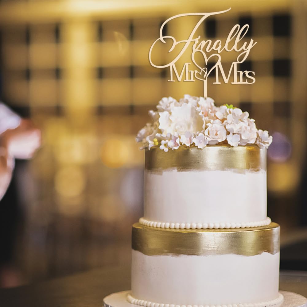 Finally Mr & Mrs Cake Topper,Wedding Anniversary Bridal Shower Party Decorations,Romantic Wedding Party Decorative Cake Toppers (Wooden)