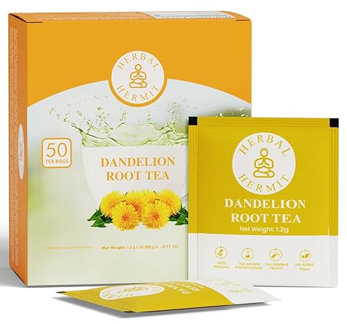 Dandelion Root Tea Bags 50 Count, Mild & Earthy Flavor Herbal Detox Tea - 100% Natural Ingredients, No Artificial Additives or Chemicals