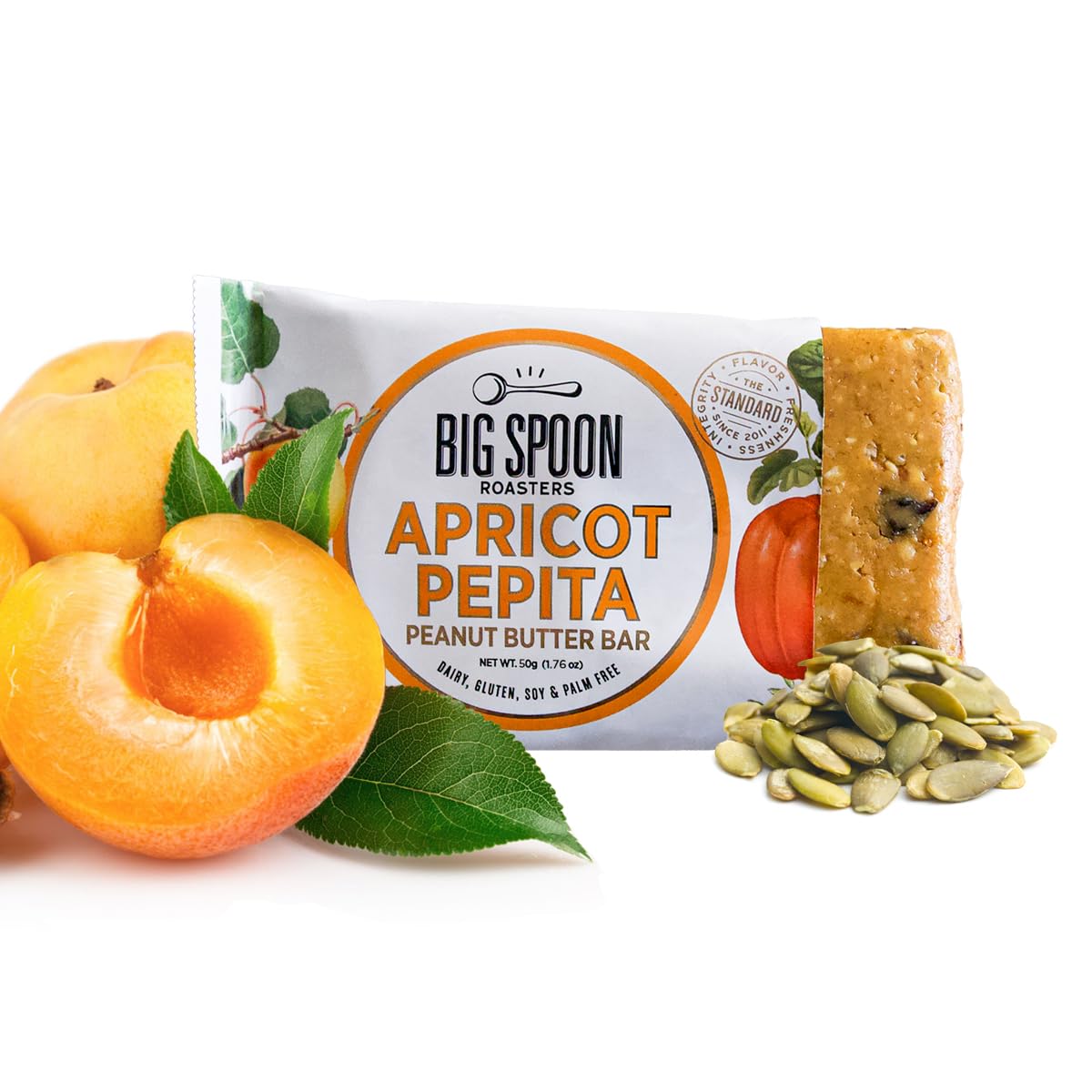 Big Spoon Roasters Apricot Pepita Nut Butter Bars - Low Carb, High Protein Bars w/Pea Protein - Vegan Snacks w/Peanut & Almond Butter - Gluten-free