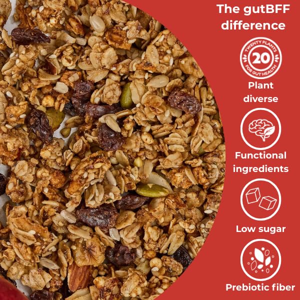 gutBFF Low Sugar Granola - Gluten Free Healthy Granola with Lion’s Mane Mushroom & Baobab Superfruit for Gut Health - 5g or Less Added Sugar Breakfast