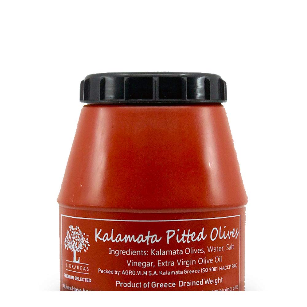 Black Kalamata Large Pitted Olives - 4.4lbs - NonGMO - Gluten Free - Keto - Paleo - Brine W/ Sea Salt, Water, Red Wine Vinegar, and EVOO, NO Lactic