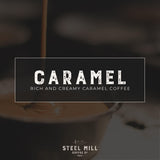 Steel Mill Coffee Co. Caramel Flavored Ground Coffee - 2 LB Bag | Medium Roast Colombian Arabica | Vegan, Gluten-Free, Sugar-Free, Dairy-Free | Smooth