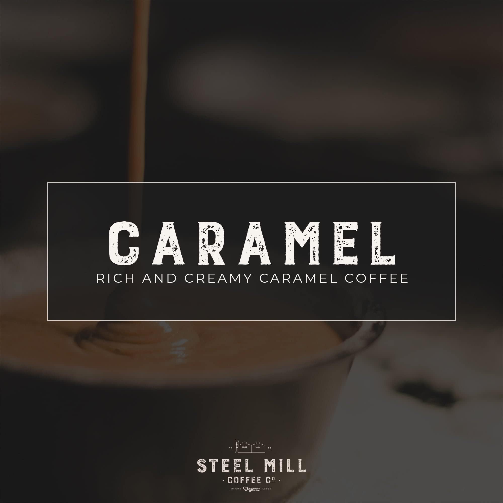 Steel Mill Coffee Co. Caramel Flavored Ground Coffee - 2 LB Bag | Medium Roast Colombian Arabica | Vegan, Gluten-Free, Sugar-Free, Dairy-Free | Smooth