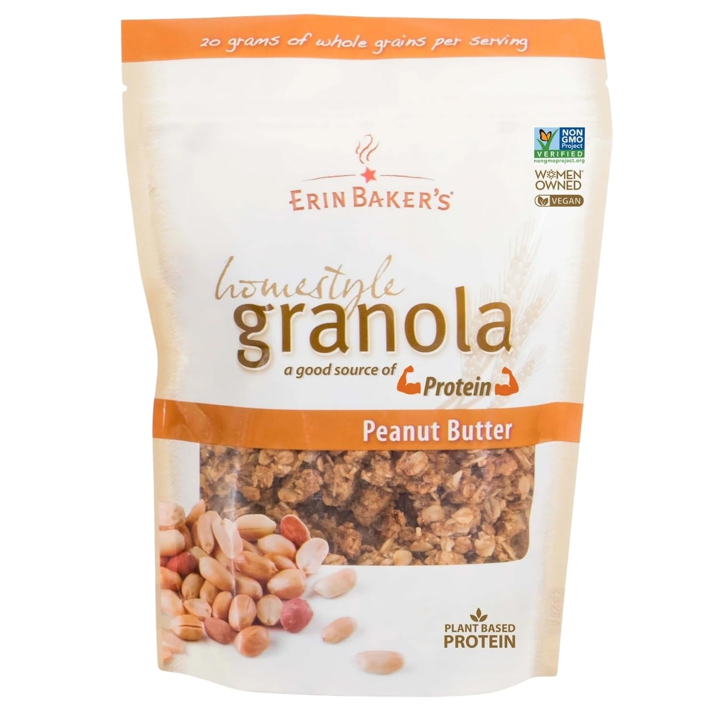 Erin Baker’s Homestyle Peanut Butter Granola with Ancient Grains - Made from Natural Ingredients, Crunchy Texture, Versatile Snack or Cereal - Vegan
