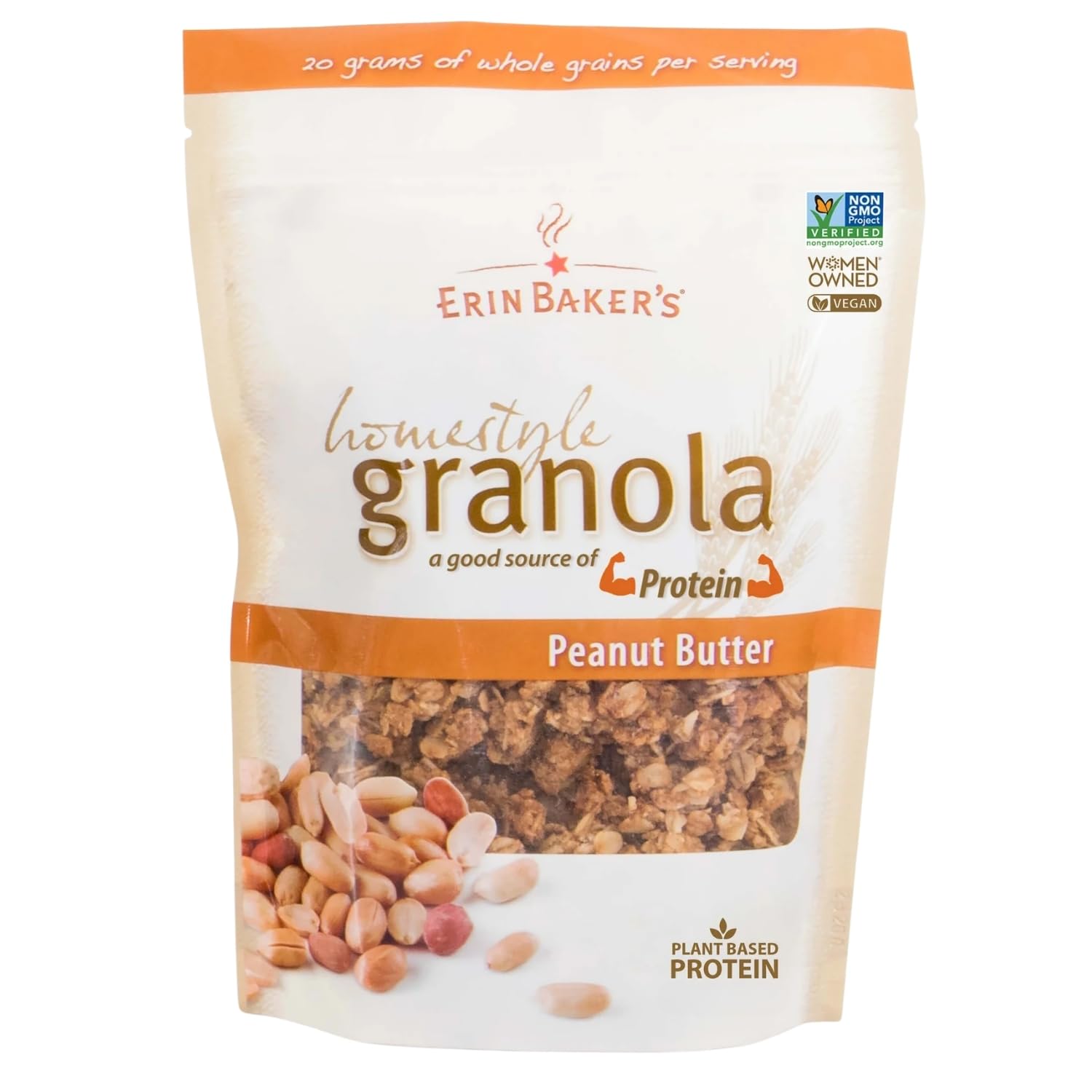 Erin Baker’s Homestyle Peanut Butter Granola with Ancient Grains - Made from Natural Ingredients, Crunchy Texture, Versatile Snack or Cereal - Vegan
