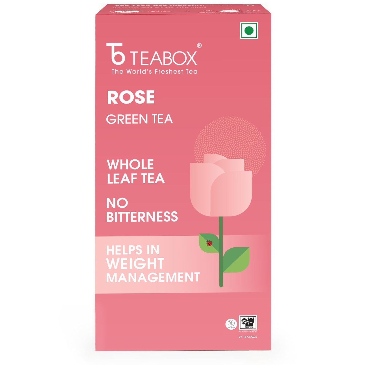 Teabox Premium Darjeeling Green Tea With Natural Rose Petals |100% Whole Leaf & 0% Bitterness | Green Tea From The Himalayas | 25 Tea Bags (Low