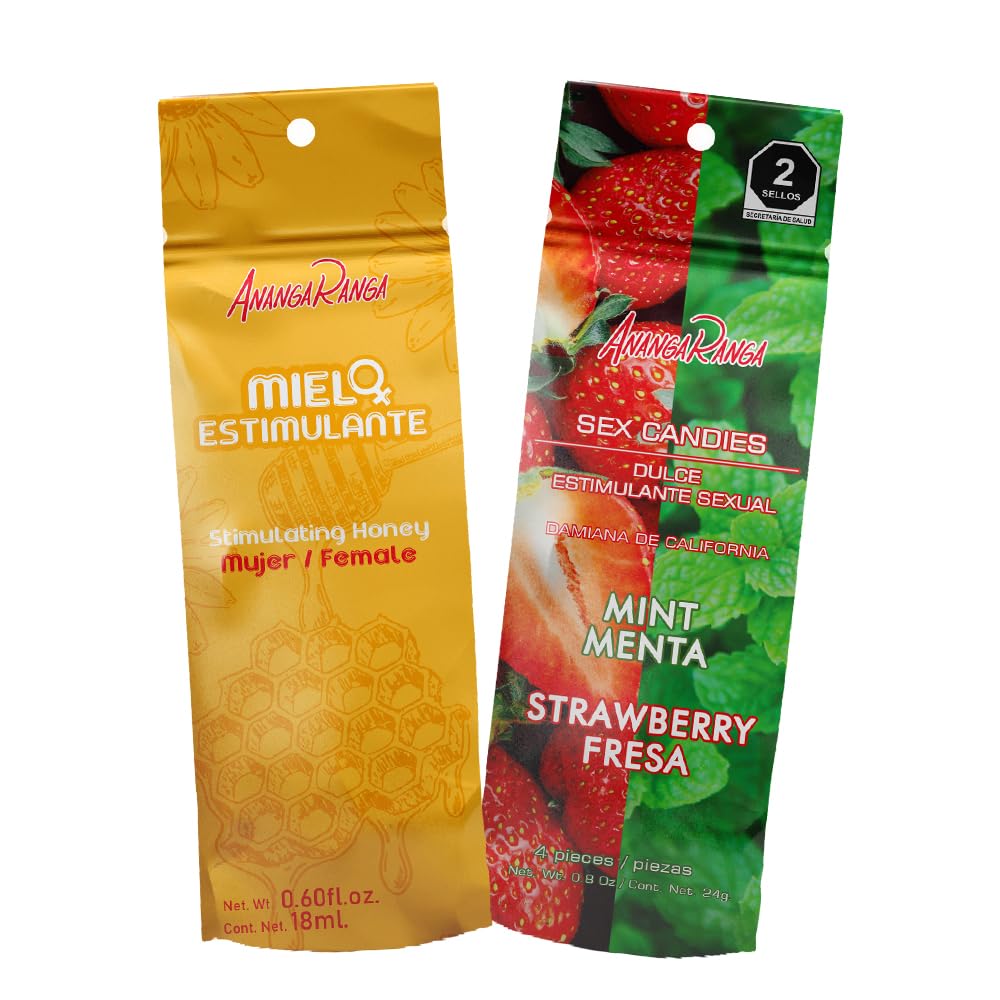 Romantic Honey & Candy Set for Adults - Mint & Strawberry Flavored Edible Treats - Fun Couple Gift, Sweet Sensory Experience, 2-Pack