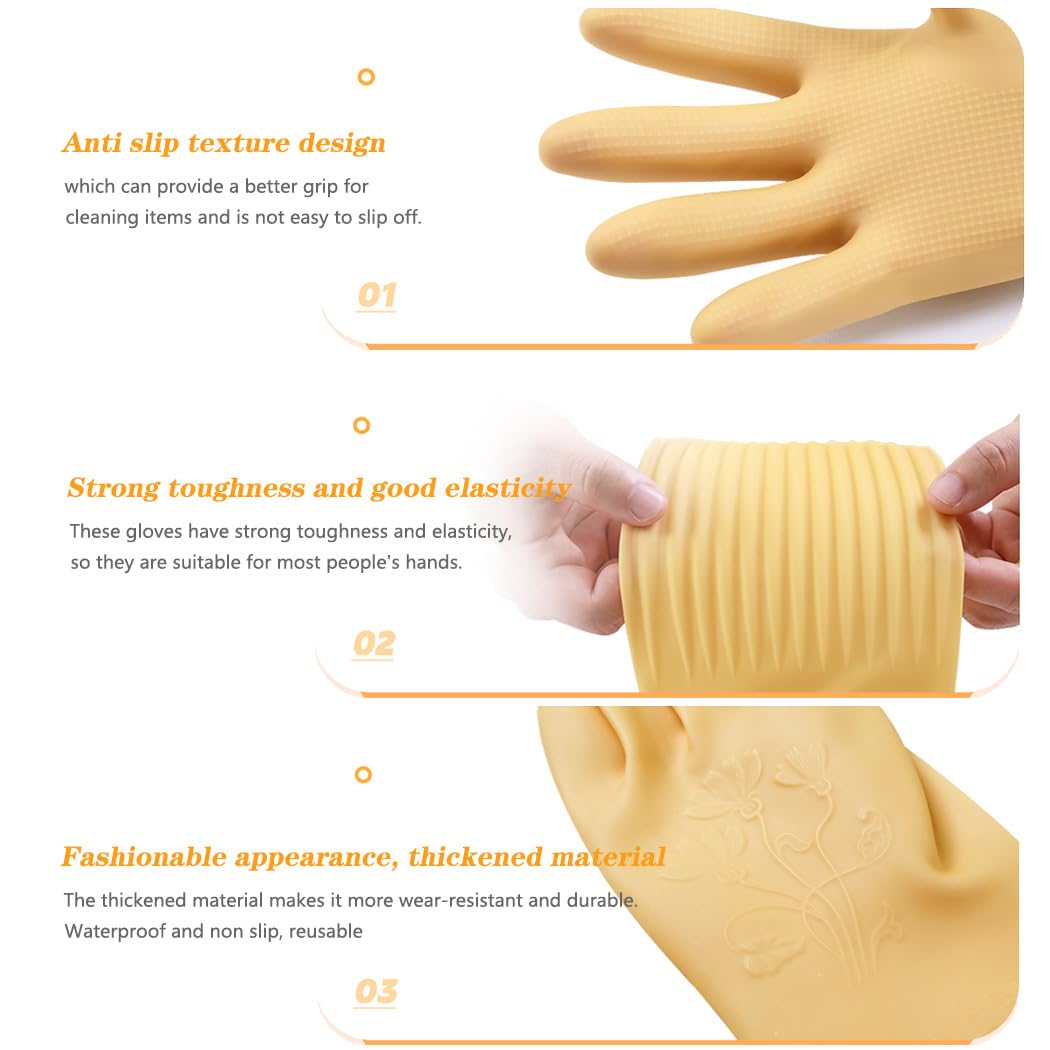 Vsootal 3- Pair 17.8 - Inch Elbow - Length Reusable Rubber Waterproof Household Cleaning and Kitchen Dishwashing Gloves - Small Size
