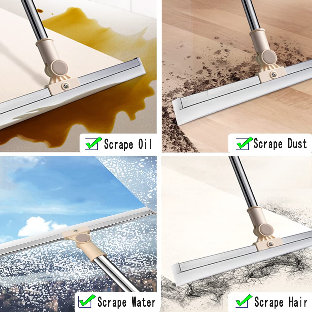 Floor Squeegee 65" Long Handles Adjustable Telescopic Pole Heavy Duty Broom 20" Apply to Shower Bathroom Kitchen Home Garage Tile Pet Hair Fur Floor