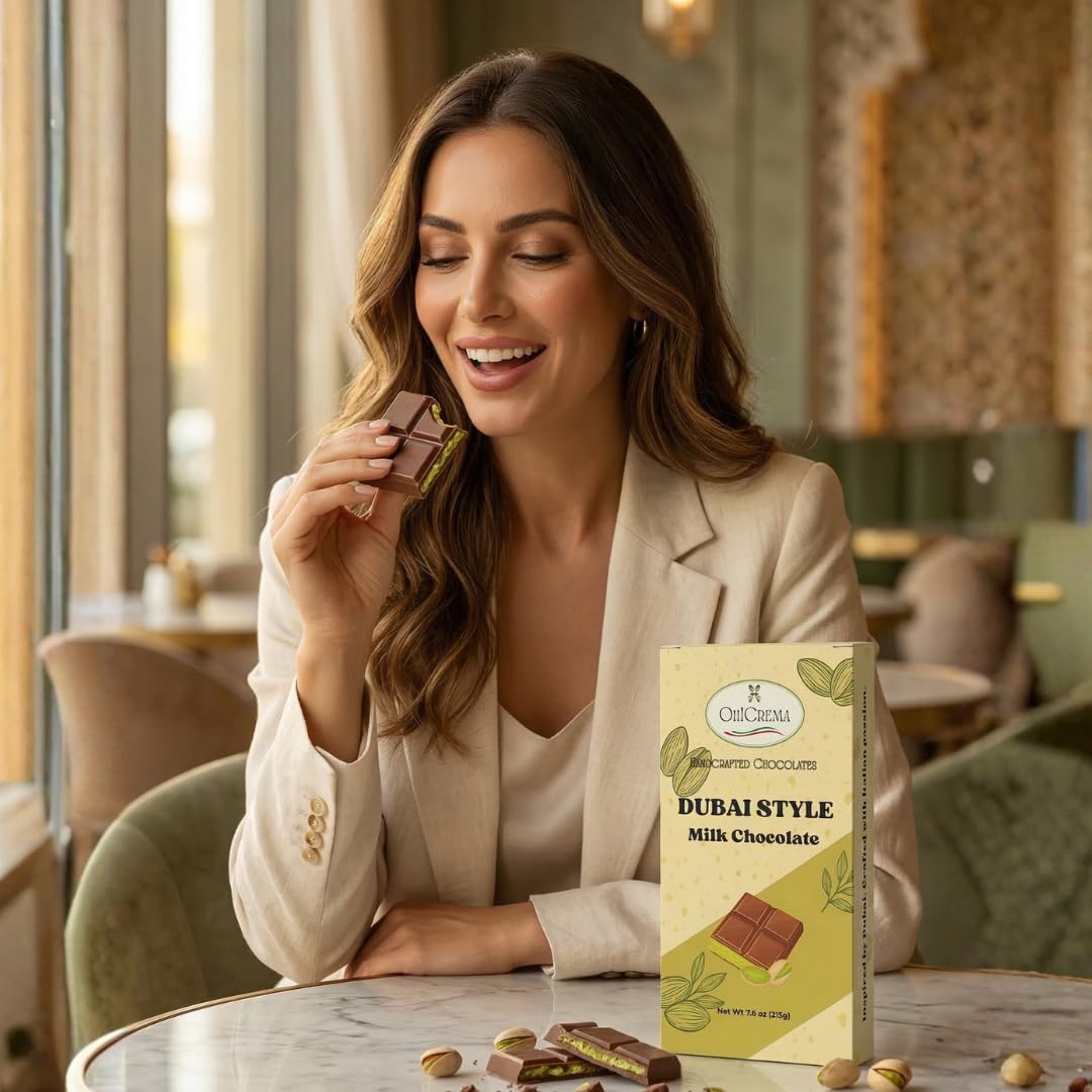 Oh! Crema Dubai Chocolate Bar, Premium Milk Chocolate with Pistachio Knafeh, 7.6 oz, Crunchy Kadayif x Italian Pistachio Cream