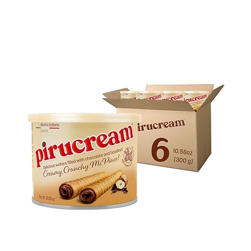 Pirucream Cream Filled Rolled Wafer. Chocolate and Hazelnut Filling. Premium Chocolate. 10.59 oz / 300 gr. Pack of 6