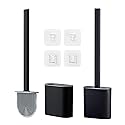 Pesilo Toilet Brush and Holder Set, Wall Mounted Toilet Bowl Brush Head with Silicone Bristles, 2 Pack Black Compact Size for Storage and Organization