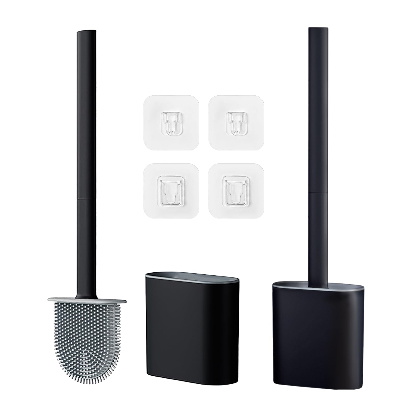Pesilo Toilet Brush and Holder Set, Wall Mounted Toilet Bowl Brush Head with Silicone Bristles, 2 Pack Black Compact Size for Storage and Organization