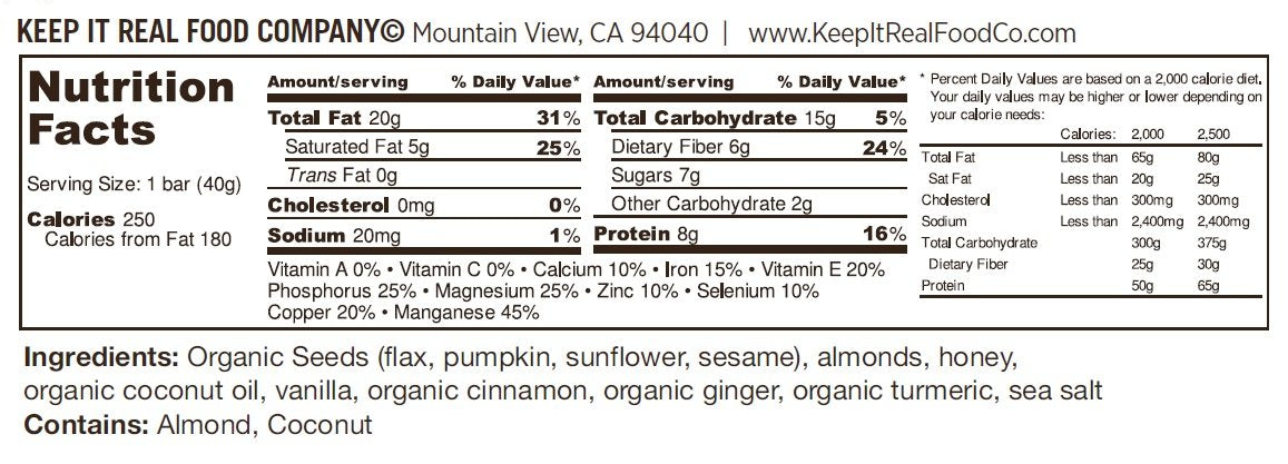 Keep It Real Food Gluten-Free Paleo Seed & Nut Bar, Ginger Turmeric, 1.5 oz, 12 Count