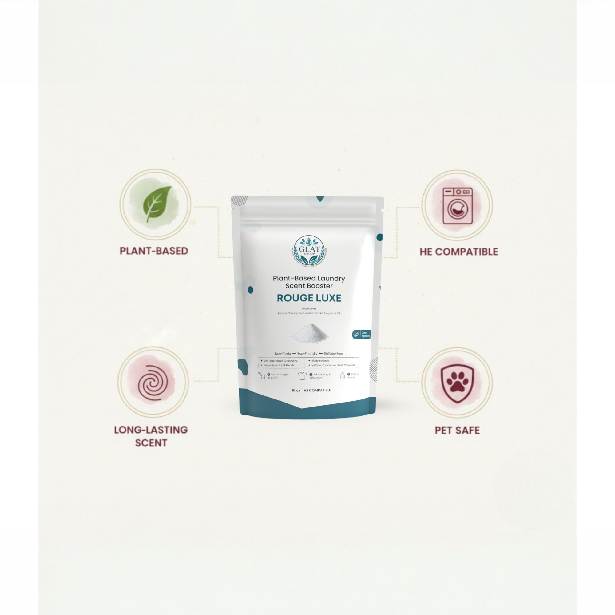 Plant-Based Laundry Scent Booster (Powder) - Rouge Luxe | Fast-Dissolving, No Residue |Elegant, Long-Lasting | Eco-Friendly, Hypoallergenic