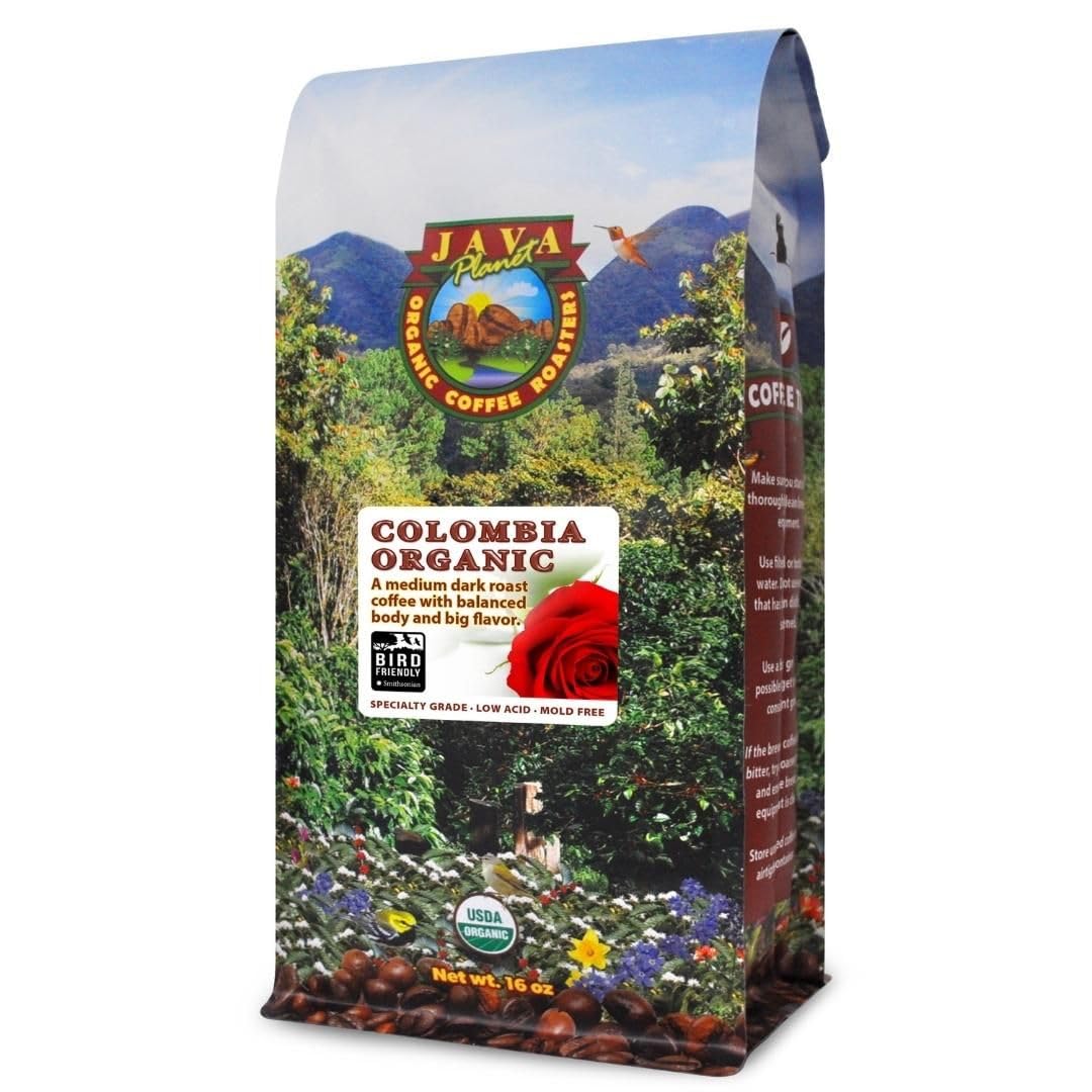 Java Planet Organic Coffee Beans Whole, Medium Dark Roast - Low Acid Single Origin: Colombian Non-GMO Organic Whole Bean Coffee - Third-Party Tested