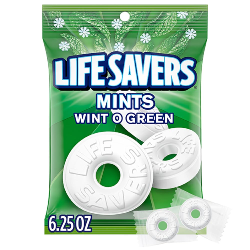 LIFE SAVERS Wint-O-Green Sugar Free Green Bag Individually Wrapped Breath Mints Hard Candy, 6.25 Oz Bag