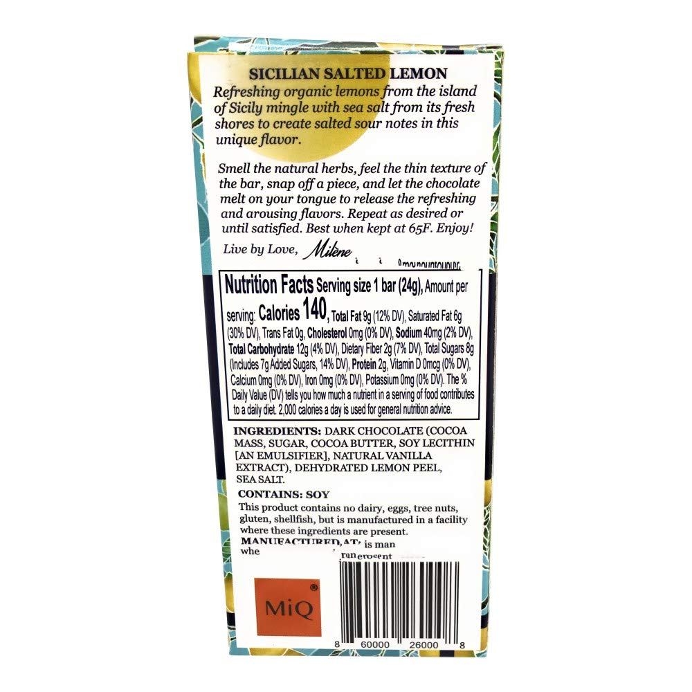 Milene Jardine Sicillian Salted Lemon Dark Cacao 70%, 0.85 OZ