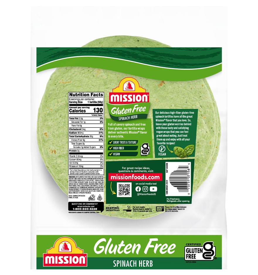 Mission Foods Gluten Free Spinach Torillas - 2 Packs