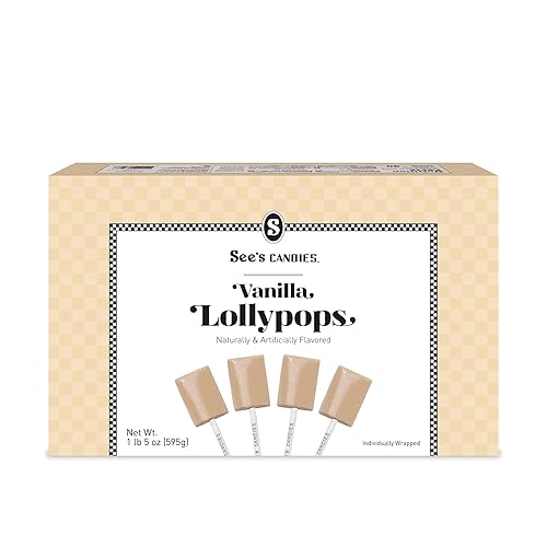See’s Candies Vanilla Lollypops - Premium Vanilla Flavored Candy on a Stick, 30 Individually Wrapped Lollipops, 21 oz