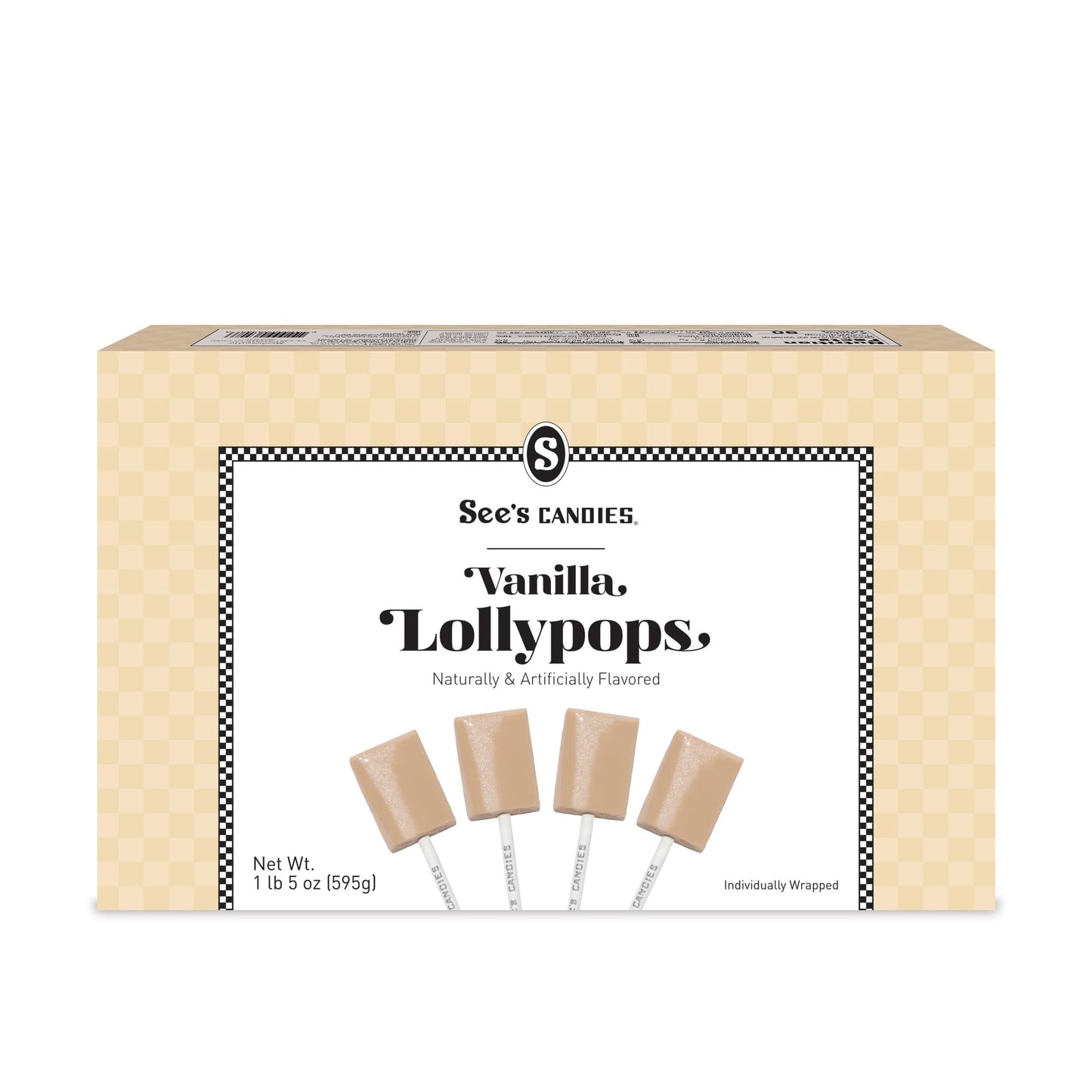 See’s Candies Vanilla Lollypops - Premium Vanilla Flavored Candy on a Stick, 30 Individually Wrapped Lollipops, 21 oz