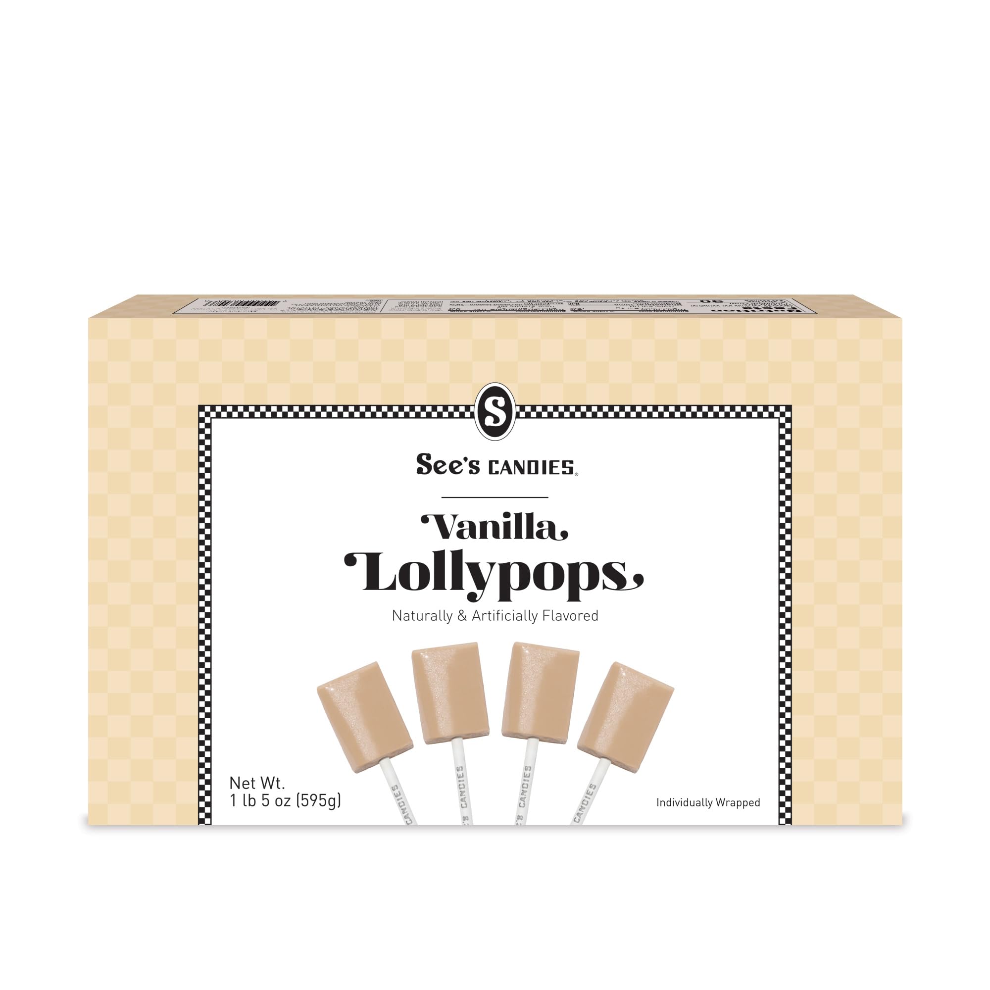 See’s Candies Vanilla Lollypops - Premium Vanilla Flavored Candy on a Stick, 30 Individually Wrapped Lollipops, 21 oz