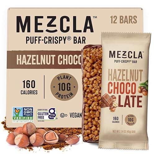 Mezcla Puff-Crispy Plant Based Protein Bars - Hazelnut Chocolate - Healthy Snacks for Adults & Hazelnut Spread Fans - School & Office Snacks - Gluten
