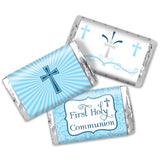 First Holy Communion Mini Chocolate Candy Bar Sticker Wrappers for Boys, 45 1.4" x 2.6" Wrap Around Labels by AmandaCreation, Great for Party Favors