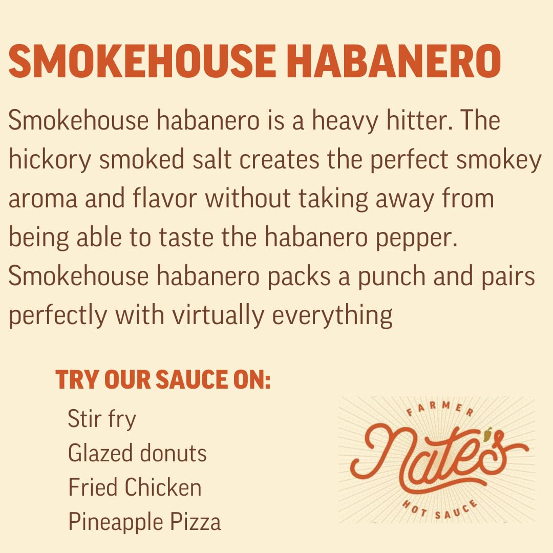 Farmer Nate's Smokehouse Habanero Hot Sauce - Extra Spicy with Habanero, Cayenne, Smoked Salt & Garlic - Bold Southern BBQ-Inspired Flavor