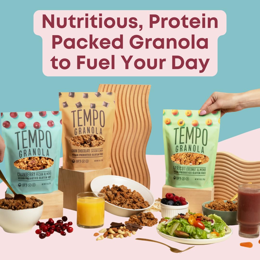 Tempo Granola Cranberry Pecan Almond Loose Granola - 3 Pack of 11 oz Bags - Nutrient-Rich, Gluten Free, Vegan, Oats, High Protein, Low Sugar, Vegan