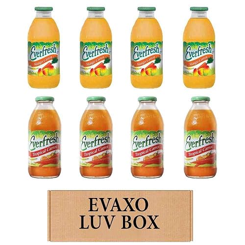 LUV BOX- variety Everfresh Juice 16 oz. pack of 8 , Everfresh Mango Carrot , Everfresh Tropical Carrot. by evaxo