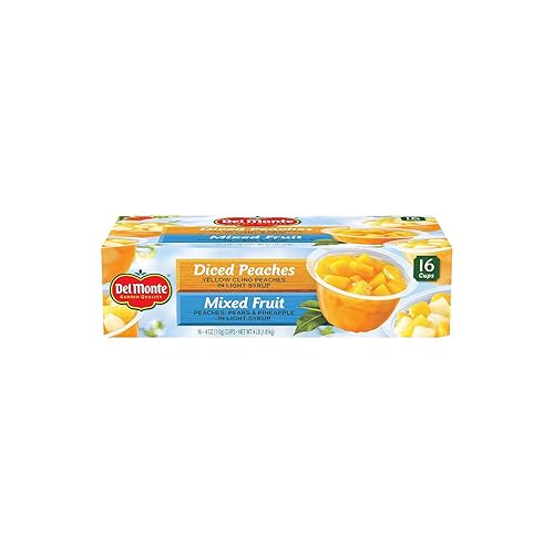 Del Monte Mixed Fruit/Peaches Snack Cup, 16 cups, Net Wt 4 Pound