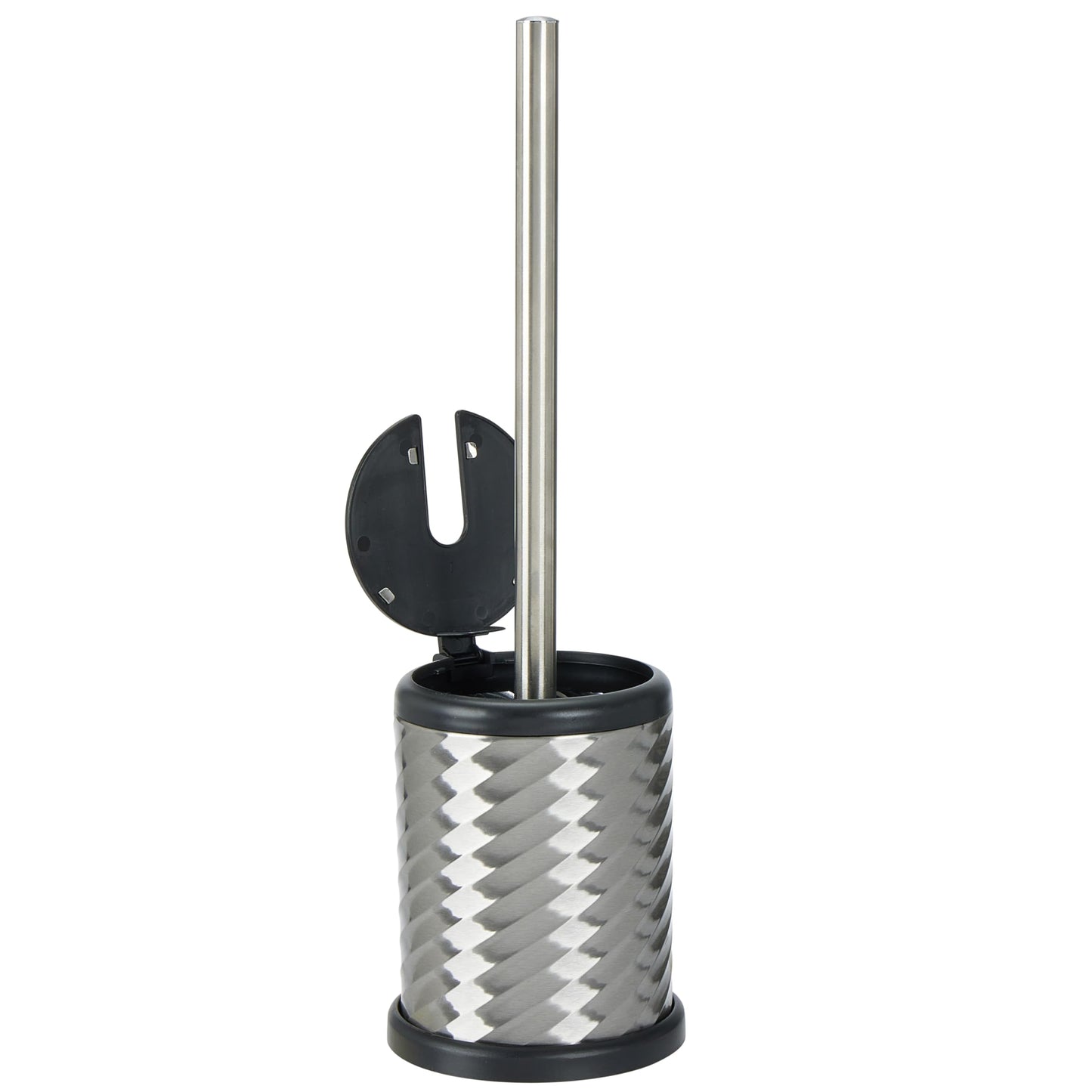Bath Bliss Self Closing Lid Holder Swirl Toilet Brush in Stainless Steel