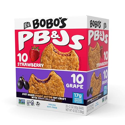 Bobo's PB&J Variety - Grape & Strawberry, Simple Ingredients, Whole Grain Oats, Plant Based, Non-GMO, Gluten Free Breakfast Bars, Healthy Snacks