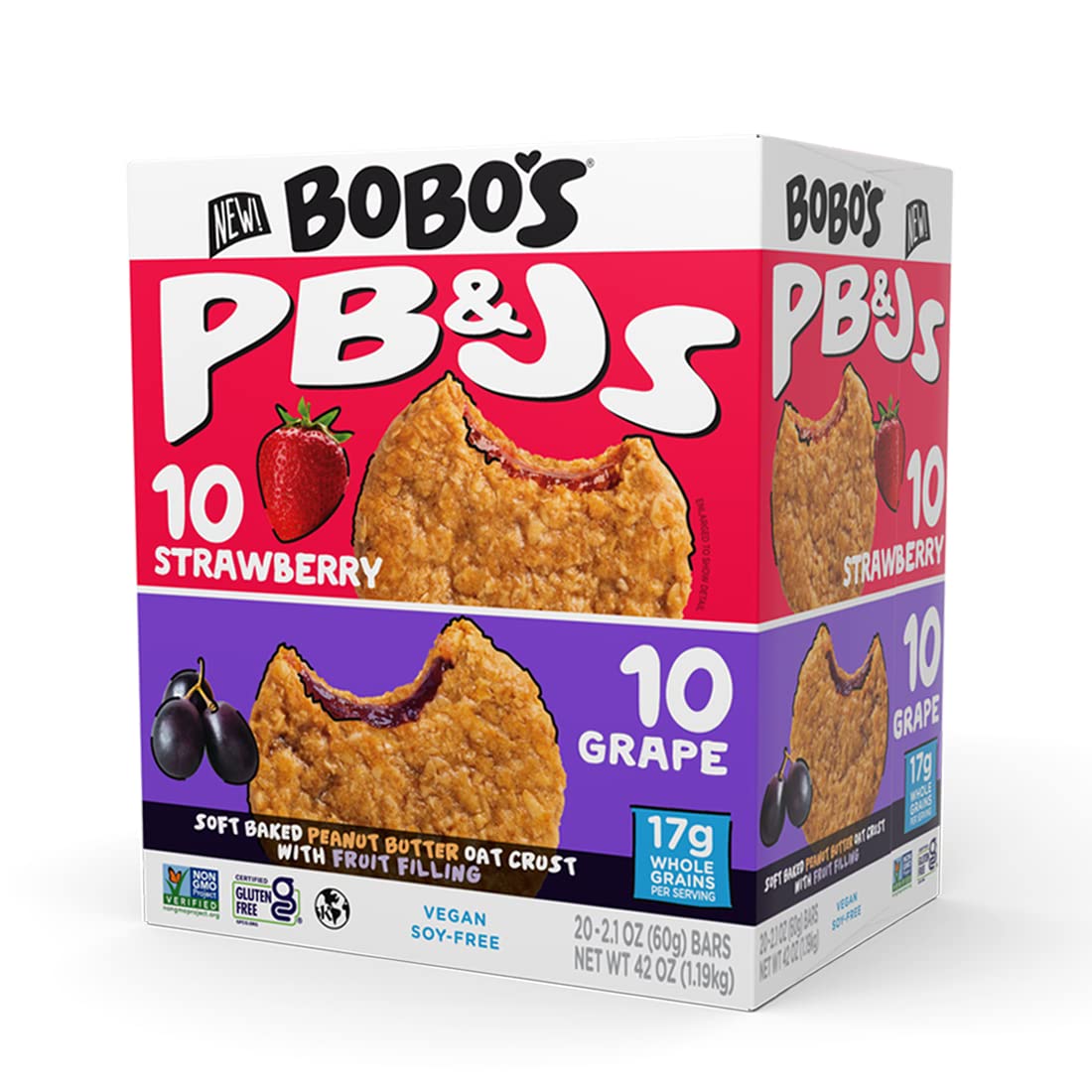 Bobo's PB&J Variety - Grape & Strawberry, Simple Ingredients, Whole Grain Oats, Plant Based, Non-GMO, Gluten Free Breakfast Bars, Healthy Snacks