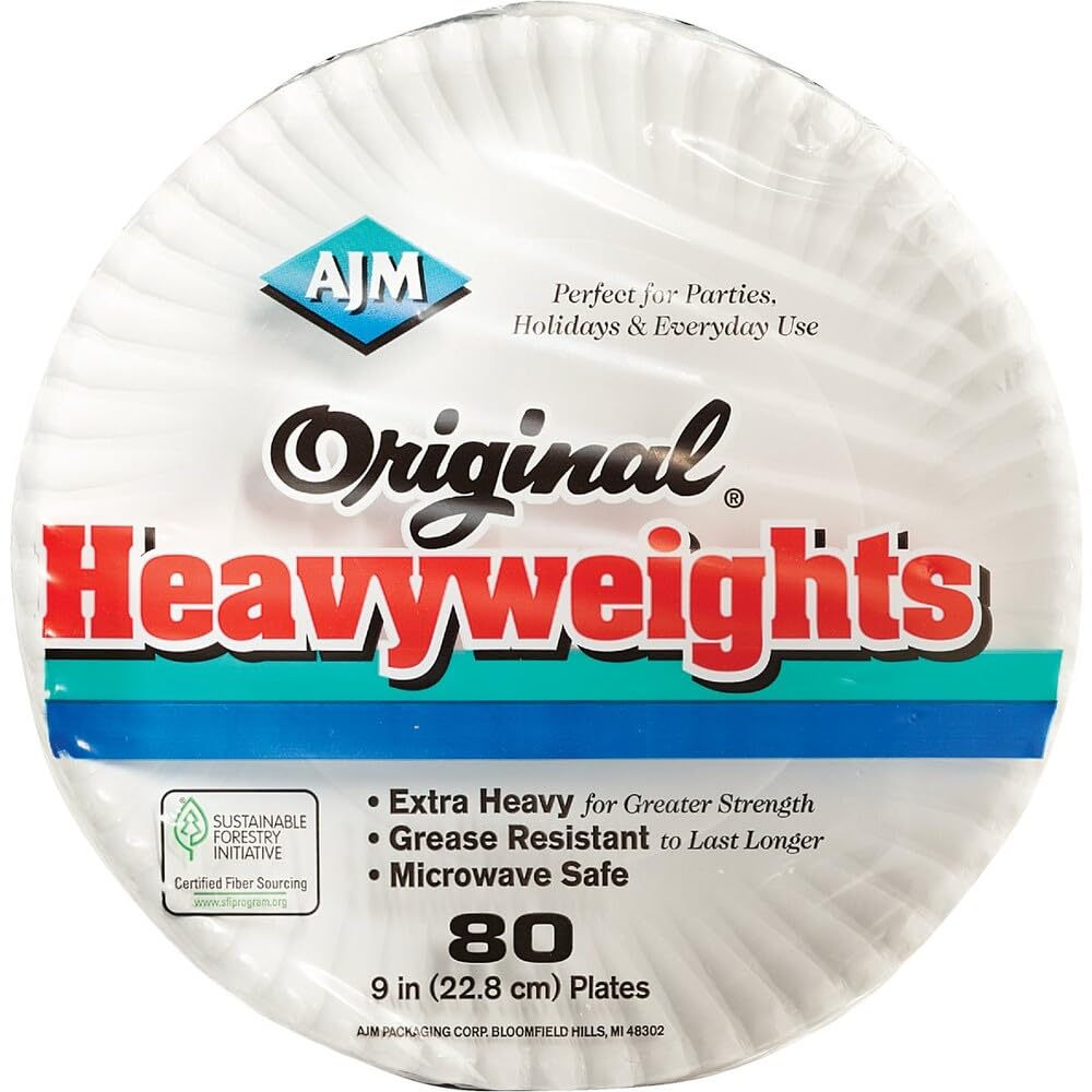A J M Packaging Corp Heavyweights Paper Plates, White