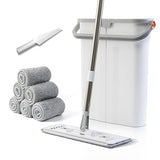 Mop and Bucket Set with Wringer Flat Mop Bucket System for Home Floor Cleaning,6 Reusable Microfiber Pads,Extended Stainless Steel Handle,Ideal