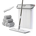 Mop and Bucket Set with Wringer Flat Mop Bucket System for Home Floor Cleaning,6 Reusable Microfiber Pads,Extended Stainless Steel Handle,Ideal