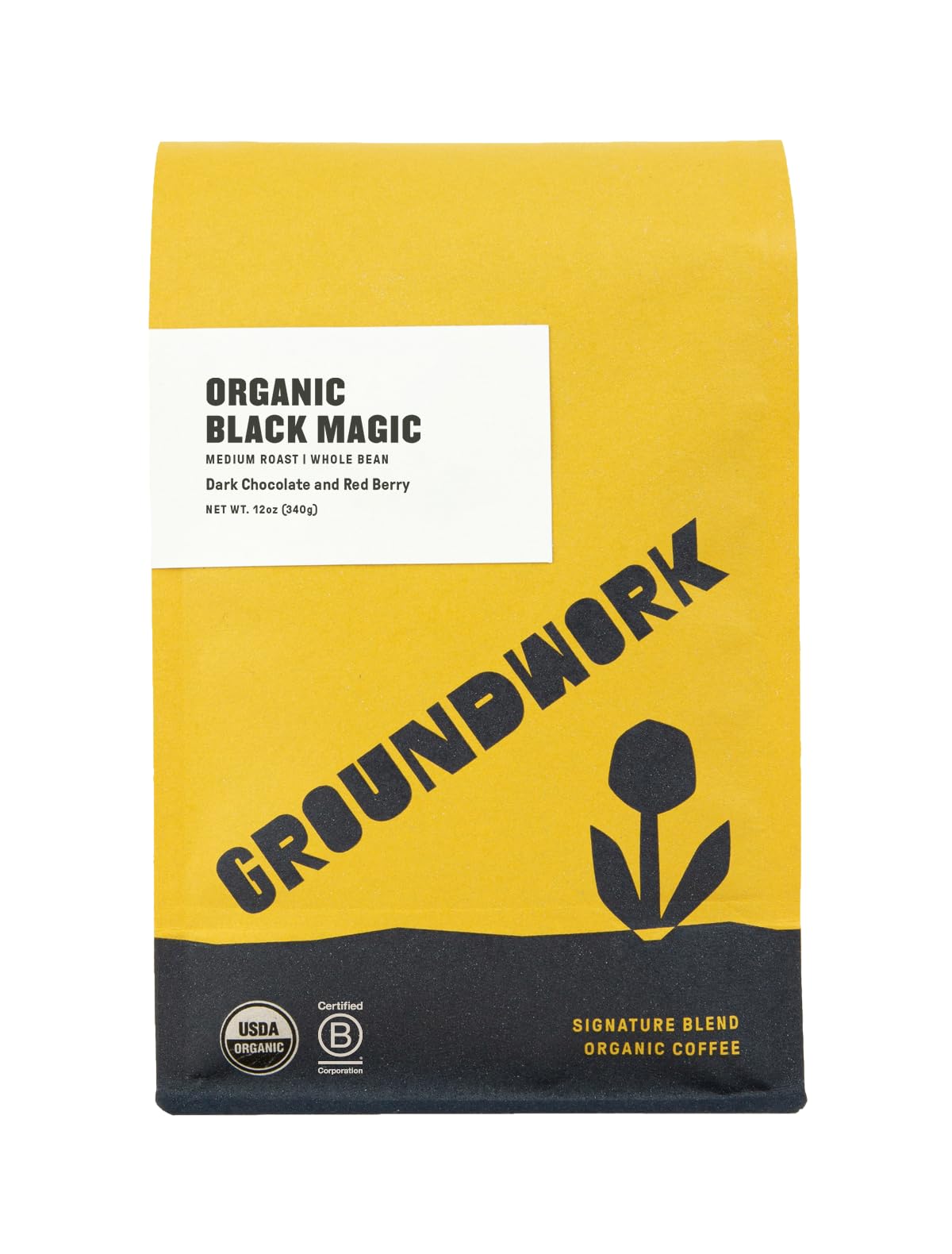 Groundwork USDA Organic Whole Bean Coffee, Black Magic Espresso, 12 oz Bag